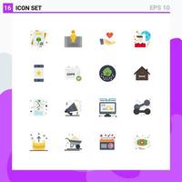 Pictogram Set of 16 Simple Flat Colors of award network donation laptop internet Editable Pack of Creative Vector Design Elements