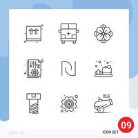 Editable Vector Line Pack of 9 Simple Outlines of report office vehicles file spring flower Editable Vector Design Elements