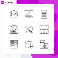 Line Icon set Pack of 9 Outline Icons isolated on White Background for Web Print and Mobile vector