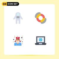 Group of 4 Modern Flat Icons Set for astronaut physician space traveler summer world Editable Vector Design Elements