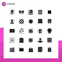 Group of 25 Solid Glyphs Signs and Symbols for network database gym document size Editable Vector Design Elements