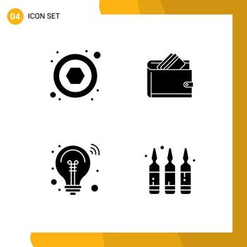 conjunto de pictogramas de 4 glifos sólidos simples de hardware bombilla billetera dólar innovación elementos de diseño vectorial editables vector