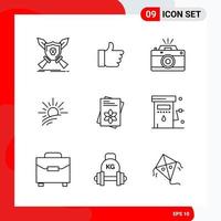 conjunto creativo de 9 iconos de contorno universal aislado sobre fondo blanco vector