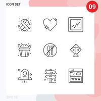 Modern Set of 9 Outlines and symbols such as spoon no analytics food cup cake Editable Vector Design Elements