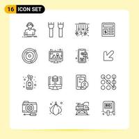 Modern Set of 16 Outlines and symbols such as document basic fortress decoration star Editable Vector Design Elements