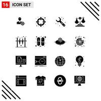 Pixle Perfect Set of 16 Solid Icons Glyph Icon Set for Webite Designing and Mobile Applications Interface vector