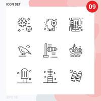 9 Universal Outline Signs Symbols of wind sparrow grid small bird Editable Vector Design Elements