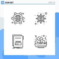 Modern 4 Line style icons Outline Symbols for general use Creative Line Icon Sign Isolated on White Background 4 Icons Pack vector