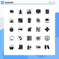 Group of 25 Modern Solid Glyphs Set for letter education night online sleep Editable Vector Design Elements