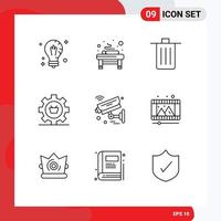 Pack of 9 creative Outlines of commerce configuration spa cart garbage Editable Vector Design Elements