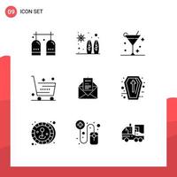 Pack of 9 creative Solid Glyphs of shopping online wave ecommerce summer Editable Vector Design Elements