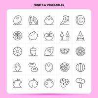 contorno 25 conjunto de iconos de frutas y verduras diseño de estilo de línea vectorial conjunto de iconos negros conjunto de pictogramas lineales diseño de ideas de negocios web y móvil ilustración vectorial vector