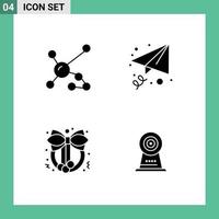 conjunto moderno de 4 glifos y símbolos sólidos, como elementos de diseño de vectores editables de cámara de mensaje de adn de decoración atómica
