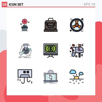 User Interface Pack of 9 Basic Filledline Flat Colors of click reference ecology point diagram Editable Vector Design Elements