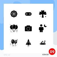 Set of 9 Modern UI Icons Symbols Signs for camera balloon plus balloon irish Editable Vector Design Elements