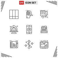 9 Icons Line Style Grid Based Creative Outline Symbols for Website Design Simple Line Icon Signs Isolated on White Background 9 Icon Set vector