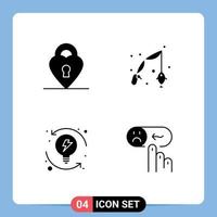 Modern Set of 4 Solid Glyphs Pictograph of lock progression fish hobby emotion Editable Vector Design Elements