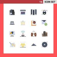 grupo de símbolos de iconos universales de 16 colores planos modernos de hombre sombrero educación seguridad paquete editable seguro de elementos de diseño de vectores creativos