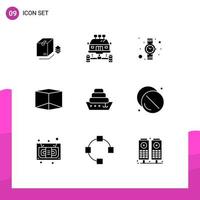 Group of 9 Solid Glyphs Signs and Symbols for drug liner transport cruise box Editable Vector Design Elements