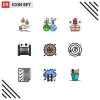 Pictogram Set of 9 Simple Filledline Flat Colors of food cookie rocket cradle baby Editable Vector Design Elements