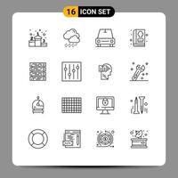 Stock Vector Icon Pack of 16 Line Signs and Symbols for controls rack mount van rack kitchen Editable Vector Design Elements