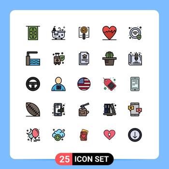 Pictogram Set of 25 Simple Filled line Flat Colors of pool security magnifier protection heart Editable Vector Design Elements