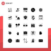 Set of 25 Commercial Solid Glyphs pack for atom network charity internet element Editable Vector Design Elements