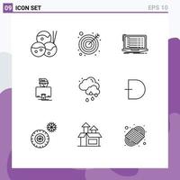 Editable Vector Line Pack of 9 Simple Outlines of weather cloud coding programmer user Editable Vector Design Elements