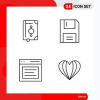 Creative Set of 4 Universal Outline Icons isolated on White Background vector