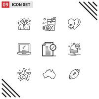 9 Thematic Vector Outlines and Editable Symbols of document approve add laptop device Editable Vector Design Elements