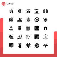 Set of 25 Vector Solid Glyphs on Grid for battery security language app key work Editable Vector Design Elements