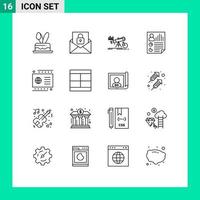 Set of 16 Modern UI Icons Symbols Signs for user page analytics document prediction Editable Vector Design Elements