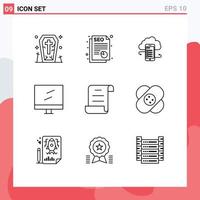 Outline Pack of 9 Universal Symbols of document display business computer mobile Editable Vector Design Elements