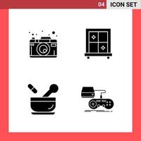 4 Icon Pack Solid Style Glyph Symbols on White Background Simple Signs for general designing vector