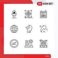 9 Universal Outline Signs Symbols of mind world model globe wireframe Editable Vector Design Elements