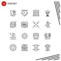 Editable Vector Line Pack of 16 Simple Outlines of first win line trophy think Editable Vector Design Elements
