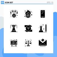 User Interface Pack of 9 Basic Solid Glyphs of fort strategy phone tower iphone Editable Vector Design Elements