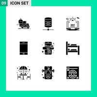 Modern Set of 9 Solid Glyphs and symbols such as marketing iphone computing device configuration Editable Vector Design Elements