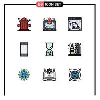 Group of 9 Filledline Flat Colors Signs and Symbols for outline business web smart phone phone Editable Vector Design Elements
