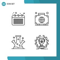 Vector Pack of 4 Outline Symbols Line Style Icon Set on White Background for Web and Mobile