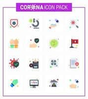 16 Flat Color Set of corona virus epidemic icons such as hand scan clean virus bacteria viral coronavirus 2019nov disease Vector Design Elements