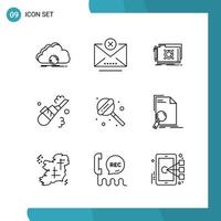 Vector Pack of 9 Outline Symbols Line Style Icon Set on White Background for Web and Mobile