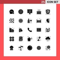 Group of 25 Modern Solid Glyphs Set for secure locked ecommerce gdpr cake Editable Vector Design Elements