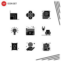 Collection of 9 Vector Icons in solid style Pixle Perfect Glyph Symbols for Web and Mobile Solid Icon Signs on White Background 9 Icons