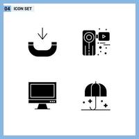 Pictogram Set of 4 Simple Solid Glyphs of call monitor camera recorder imac Editable Vector Design Elements