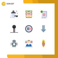 9 Universal Flat Color Signs Symbols of media products standard microphone devices Editable Vector Design Elements