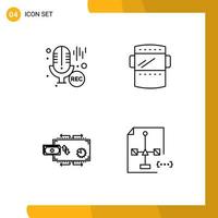 4 User Interface Line Pack of modern Signs and Symbols of mic flow recording protection money Editable Vector Design Elements