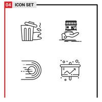 4 Thematic Vector Filledline Flat Colors and Editable Symbols of environment asteroid trash shopping flight Editable Vector Design Elements