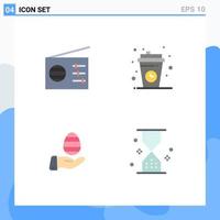 4 Universal Flat Icons Set for Web and Mobile Applications media egg break cup nature Editable Vector Design Elements