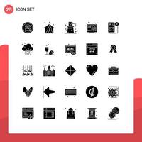 Pictogram Set of 25 Simple Solid Glyphs of check screen tent lock magician Editable Vector Design Elements